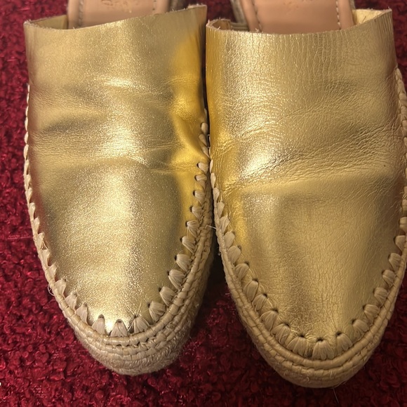 SAM EDELMAN-Gold Leather Espadrilles Slide Mules-Size 7 - Picture 3 of 17